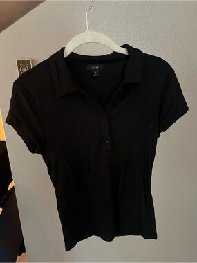 J. Crew Black Ribbed Polo Tee